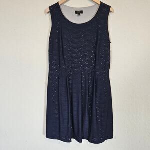 ILE‎ New York Sleeveless Laser Cut Dress Navy Plus 16W Work Office Casual